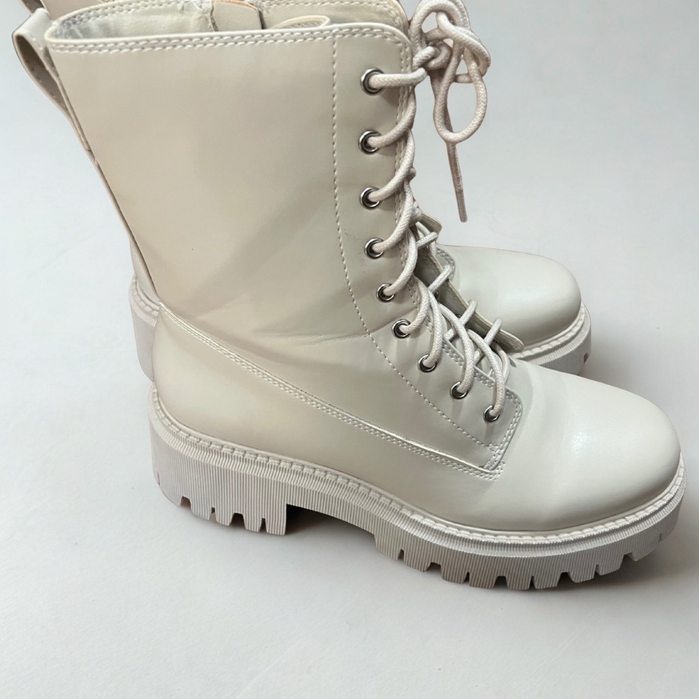 Madden Girl Cream Lace-Up Combat Boots